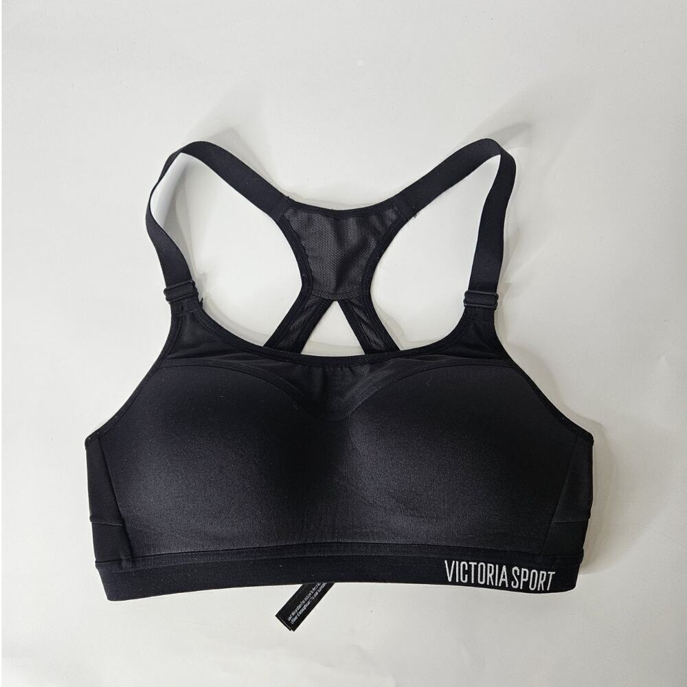Victoria Secret Sport Black Mesh Sweetheart Neckline Lightly Sports Bra 32C